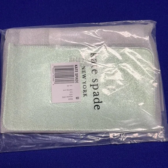 NWT Kate Spade LUCY METALLIC MEDIUM L-ZIP WRISTLET SEAWATER - Picture 5 of 13